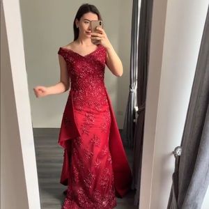 Red- Burgundy heavy embellished dress with train
